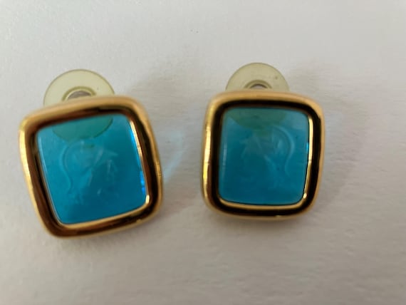 Monet Blue Glass Athena Head Earrings