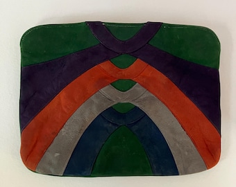 c.1940s Suede Colorblock Clutch Purse