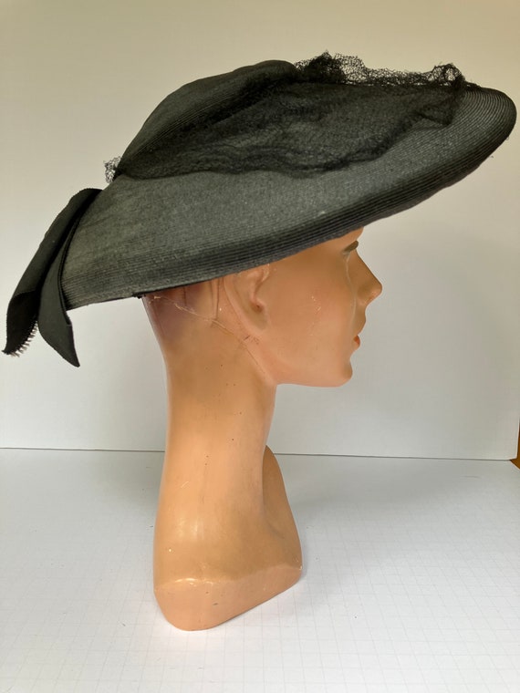 1930s/1940s Black Wide Brim Hat with Interior Crow