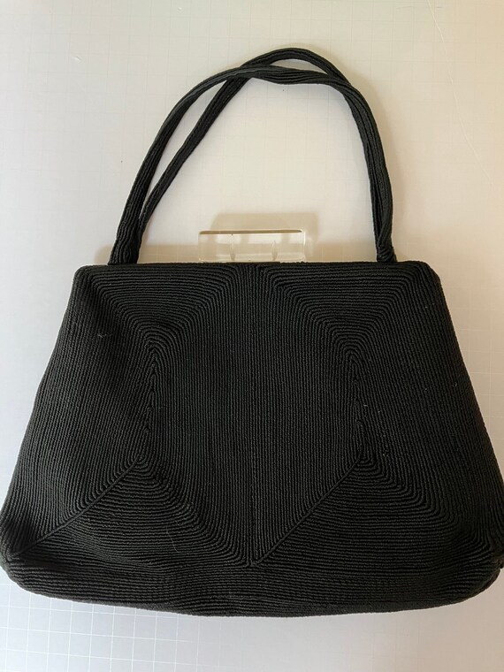 1940s Genuine Corde Black Handbag with Clear Lucit