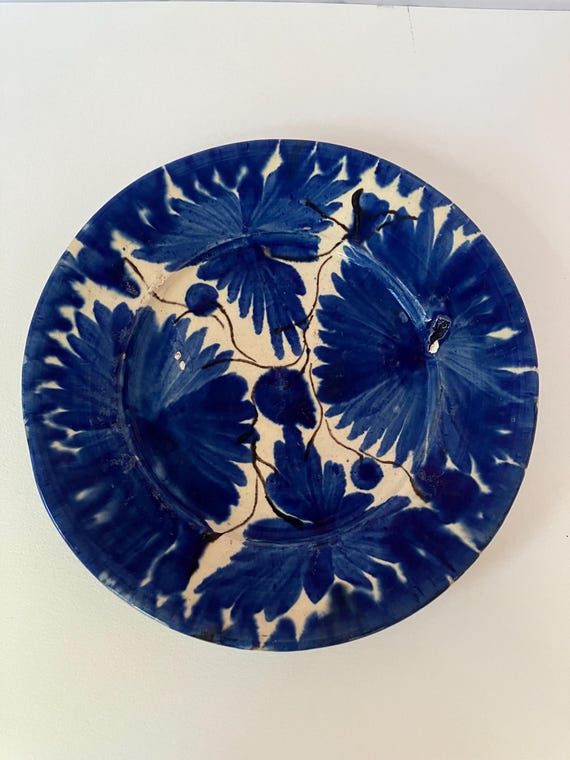 Vintage Mexican Oaxacan Blue and White Pottery Plate
