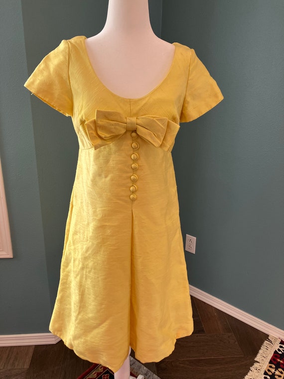 c.1960s Lisa Howard Lemon Yellow Silk Cocktail Dre