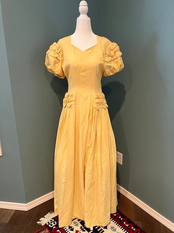 Size XS - c.1940s Emma Domb Canary Yellow Rayon Evening Dress
