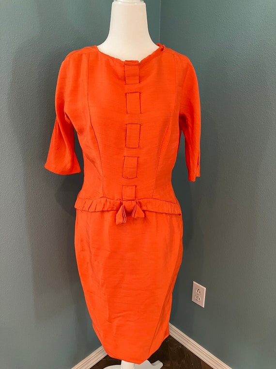 Size M - Suzy Perette Orange Silk Wiggle Dress