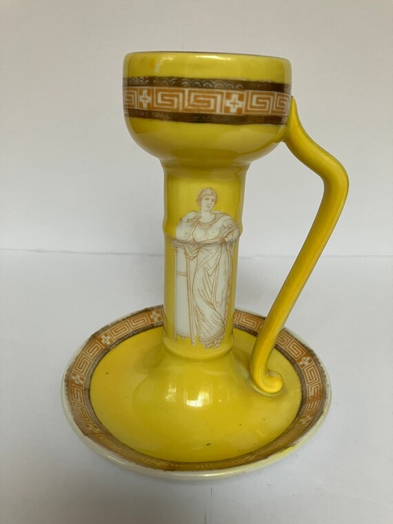 Antique Royal Bayreuth Yellow Corinthian Ware Chamberstick 5.5 inches
