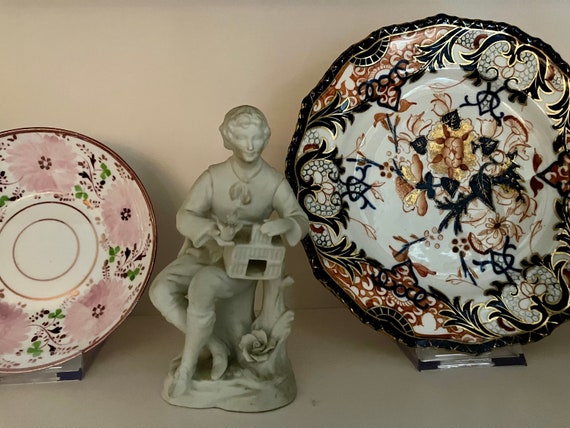 Antique Bisque or Parian Boy Figurine with BIrdcage and Bird, possibly German