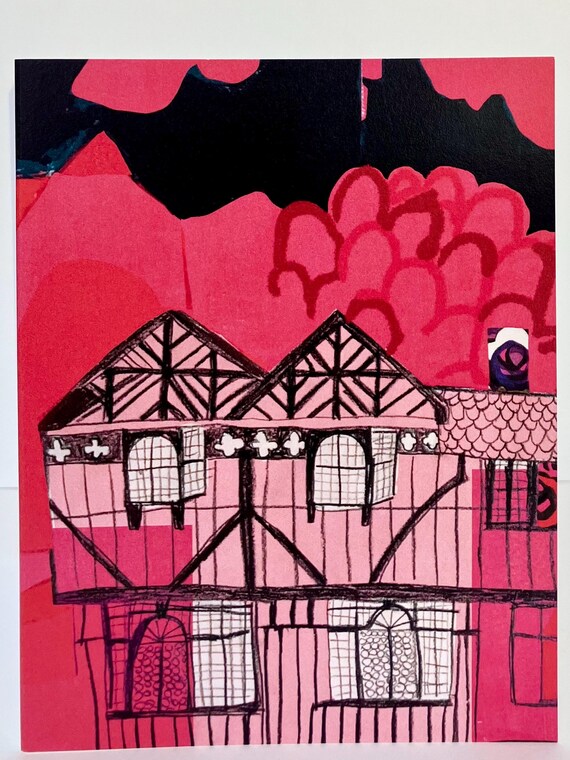 A2 Greeting Card - Tudor House Pink