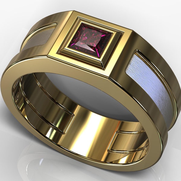 Herren Rubin Ring / Gold Ehering / Einzigartiger Herrenring / Ehering Gold / Einzigartiger Herrenring / Ehering Gold / Roter und Gold Ring