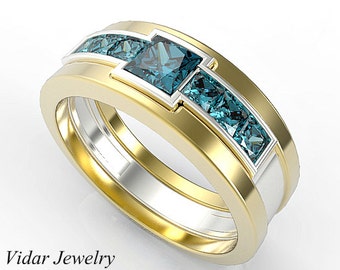 mens blue diamond wedding band etsy