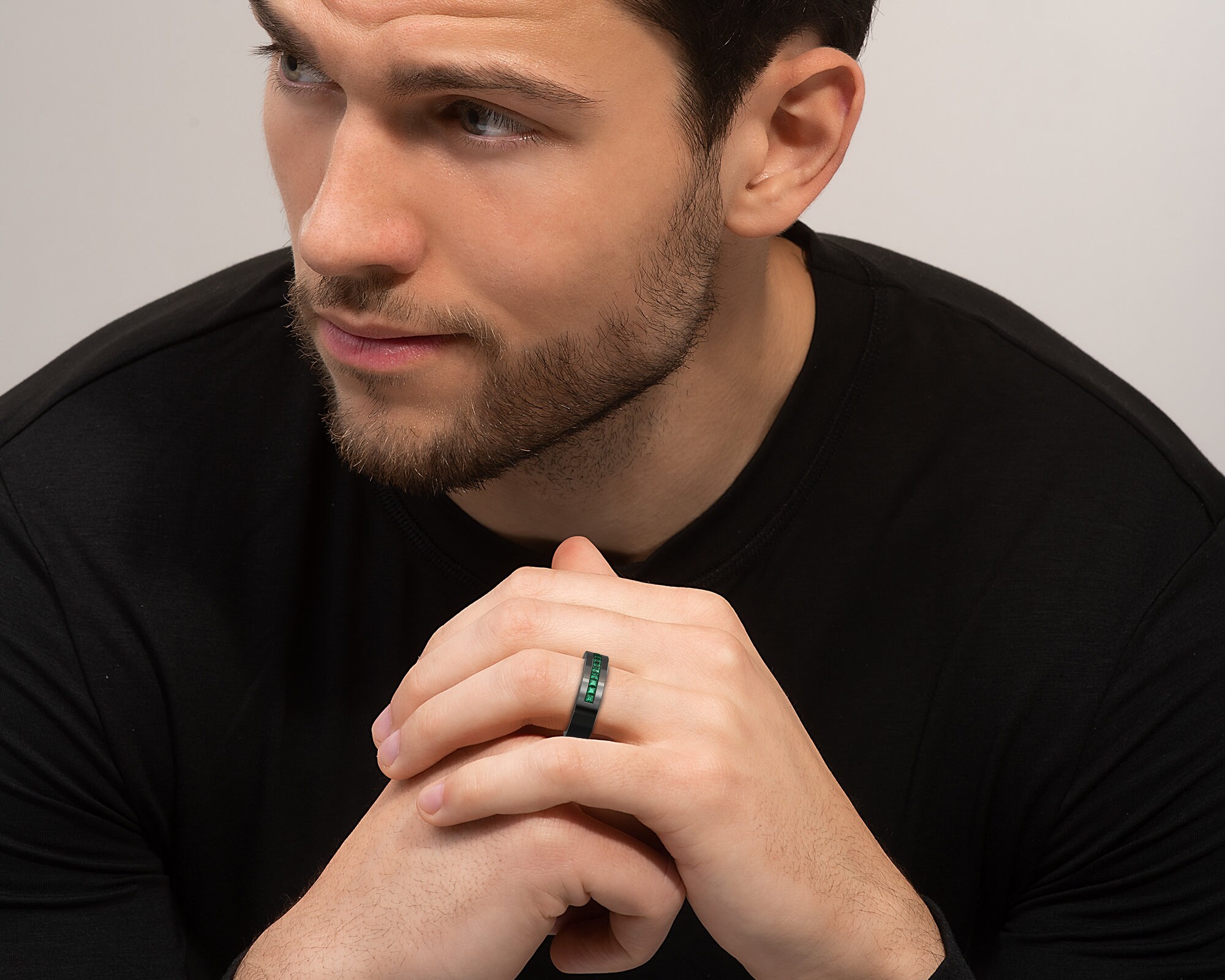 Mens black deals emerald ring