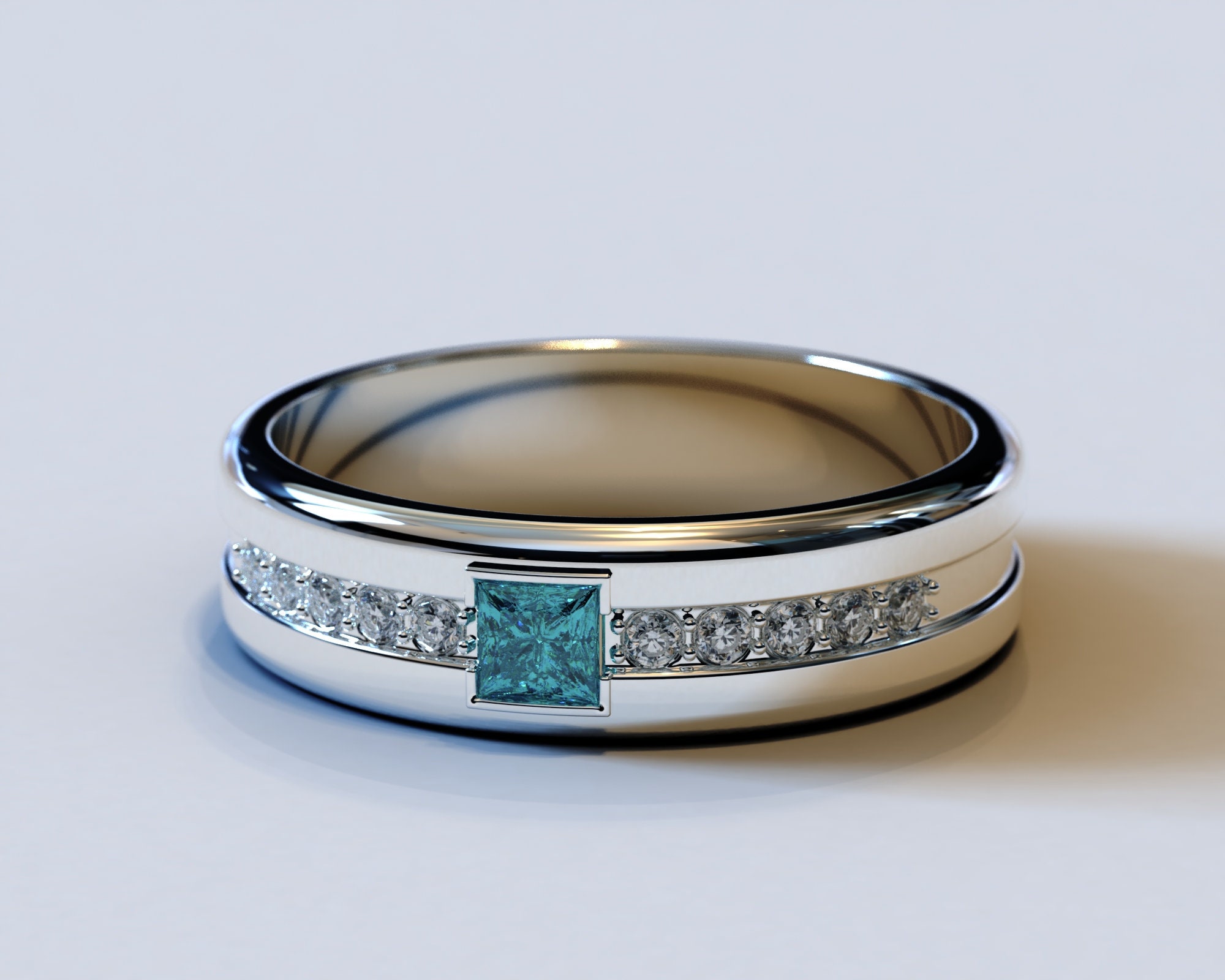 Aquamarine mens wedding band sale