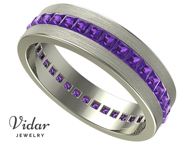 Men Wedding Band Princess Cut Amethyst Wedding Band for Men Etsy