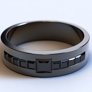 Jet Black Wedding Band / Mens Black Diamond Ring / Black Gold Wedding Band / Mens Dark Wedding Band / Unique Mens Diamond Wedding Band
