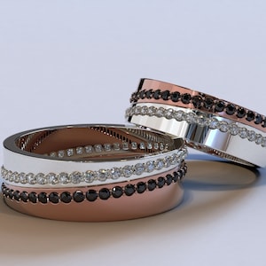 His and Hers Wedding Band , Diamond Wedding Ring Set His And Hers , Matching Wedding Bands His And Hers, Two Tone Wedding Band With Diamonds