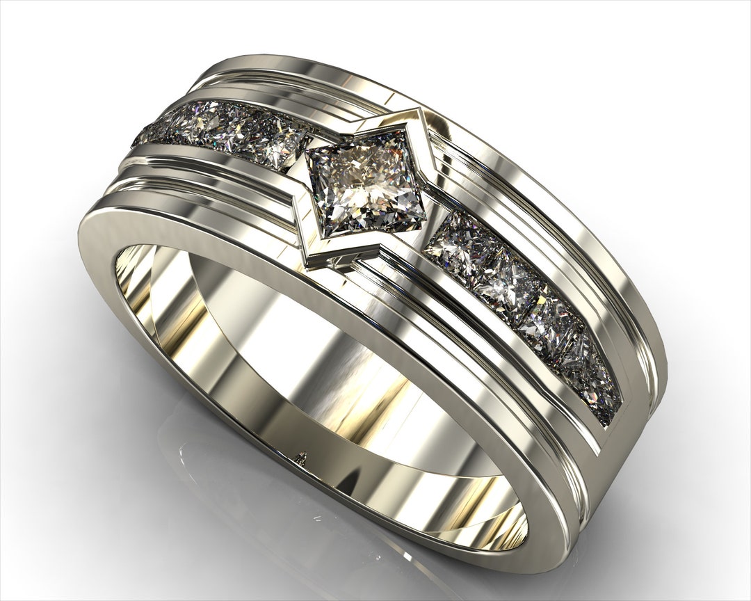 Mens Wedding Band White Gold Wedding Ring Diamonds Wedding - Etsy