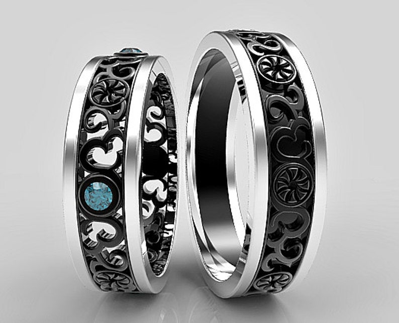 Matching Wedding Band Set His and Hers Blue Diamond Wedding Etsy