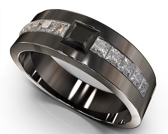 Black Diamond Mens Wedding Band / Diamond Wedding Band For Men / Black Gold Wedding Ring / Classic Style Wedding Band / Unique Wedding Band