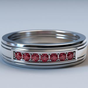 Man Ruby Ring / Ruby Men&#39;s Wedding Band / White Gold Wedding Band Men / Man Wedding Ring / Unique Men&#39;s Wedding Band / Man White Gold Ring