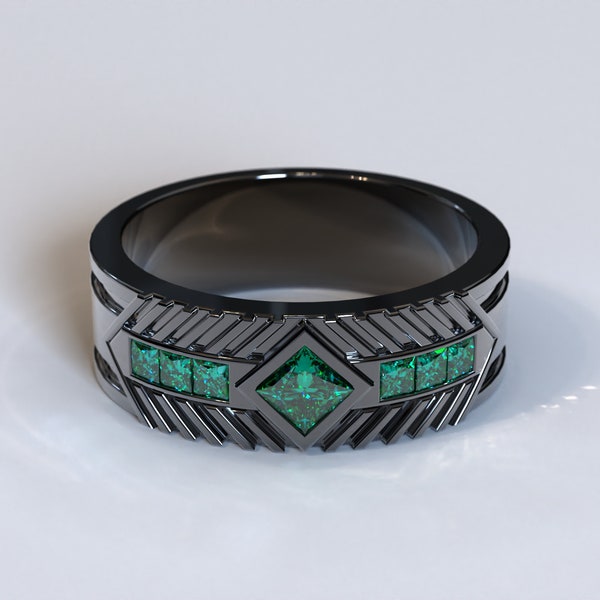 Smaragd Hochzeit Band / Schwarz Gold Ehering / Herren Schwarz Gold Ring / Herren Smaragd Band / Herren Ehering Schwarz Gold / Herrenring