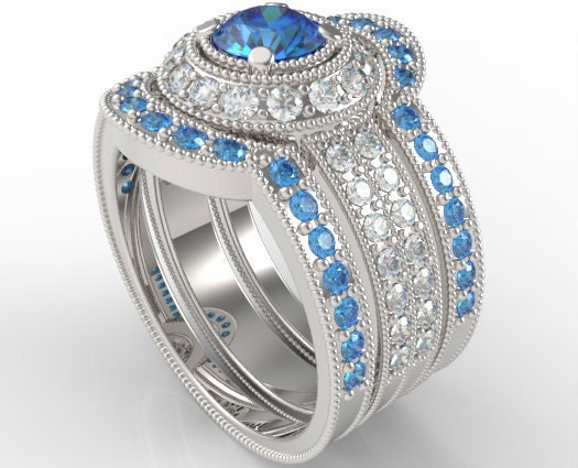 Filligree Pink Sapphire Wedding Ring SetUnique Engagement | Etsy