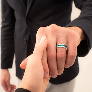 Emerald Platinum Wedding Band / Mens Wedding Band Platinum / Durable
