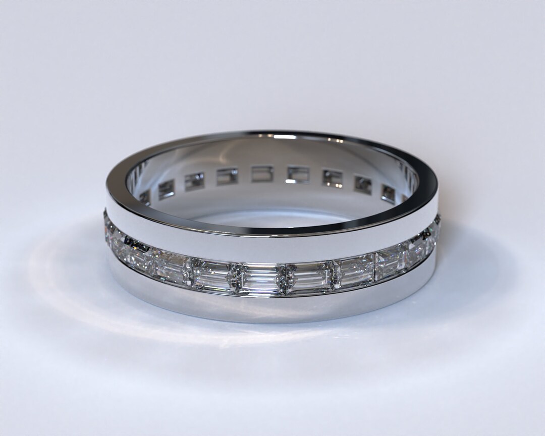 Mens Diamond Ring / Baguette Diamond Wedding Band / White Gold Mens — free download