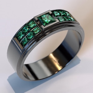Mens Emerald Band / Emerald Wedding Band / Black Gold Wedding Band / Mens Black Gold Ring / Mens Wedding Band Black Gold / Mens Ring