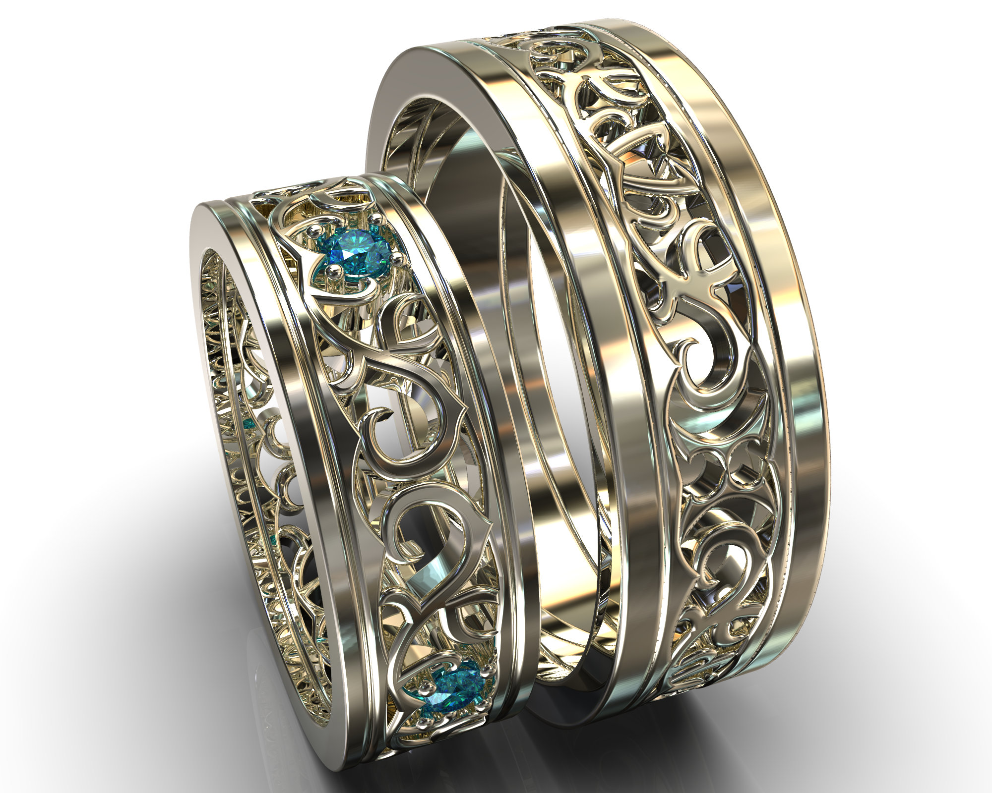 Blue Diamond Ring / 14k White Gold Diamond Ring / Princess image image