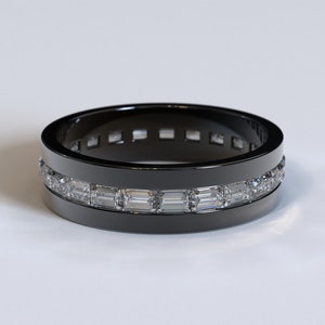 Alianza de boda con diamantes / Anillo de oro negro para hombre / Alianza de boda con diamantes única / Anillo de diamantes para hombre / Anillo de diamantes de talla baguette / Banda masculina