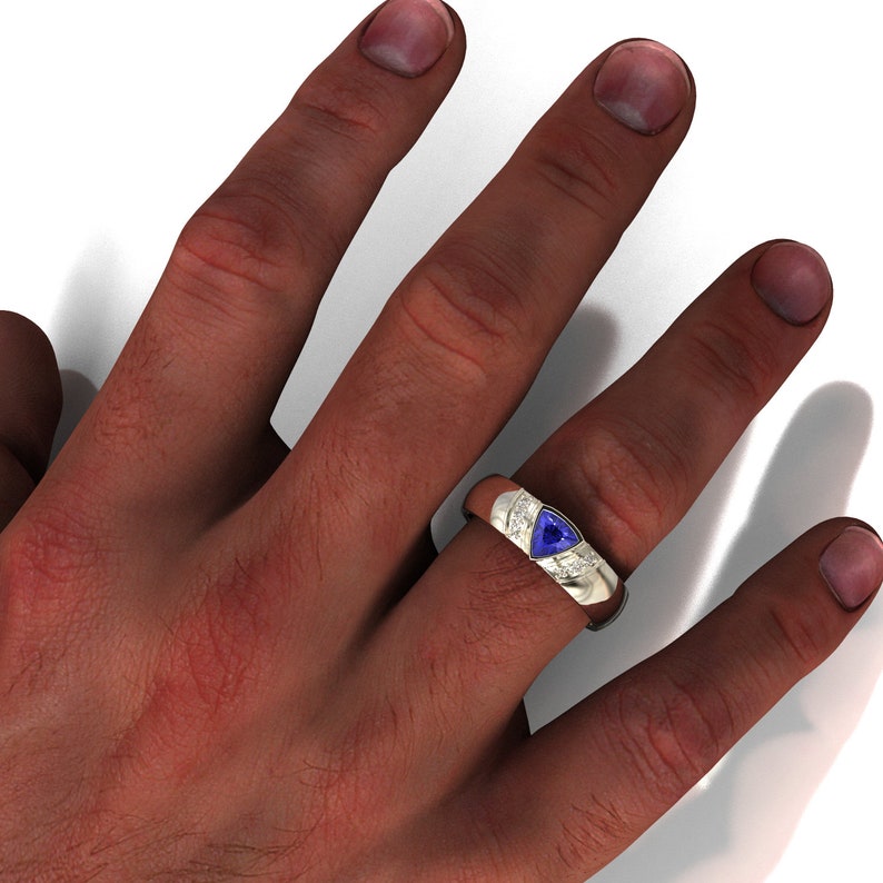 Mens Tanzanite Wedding Band / Unique Gemstone Wedding Ring / Etsy