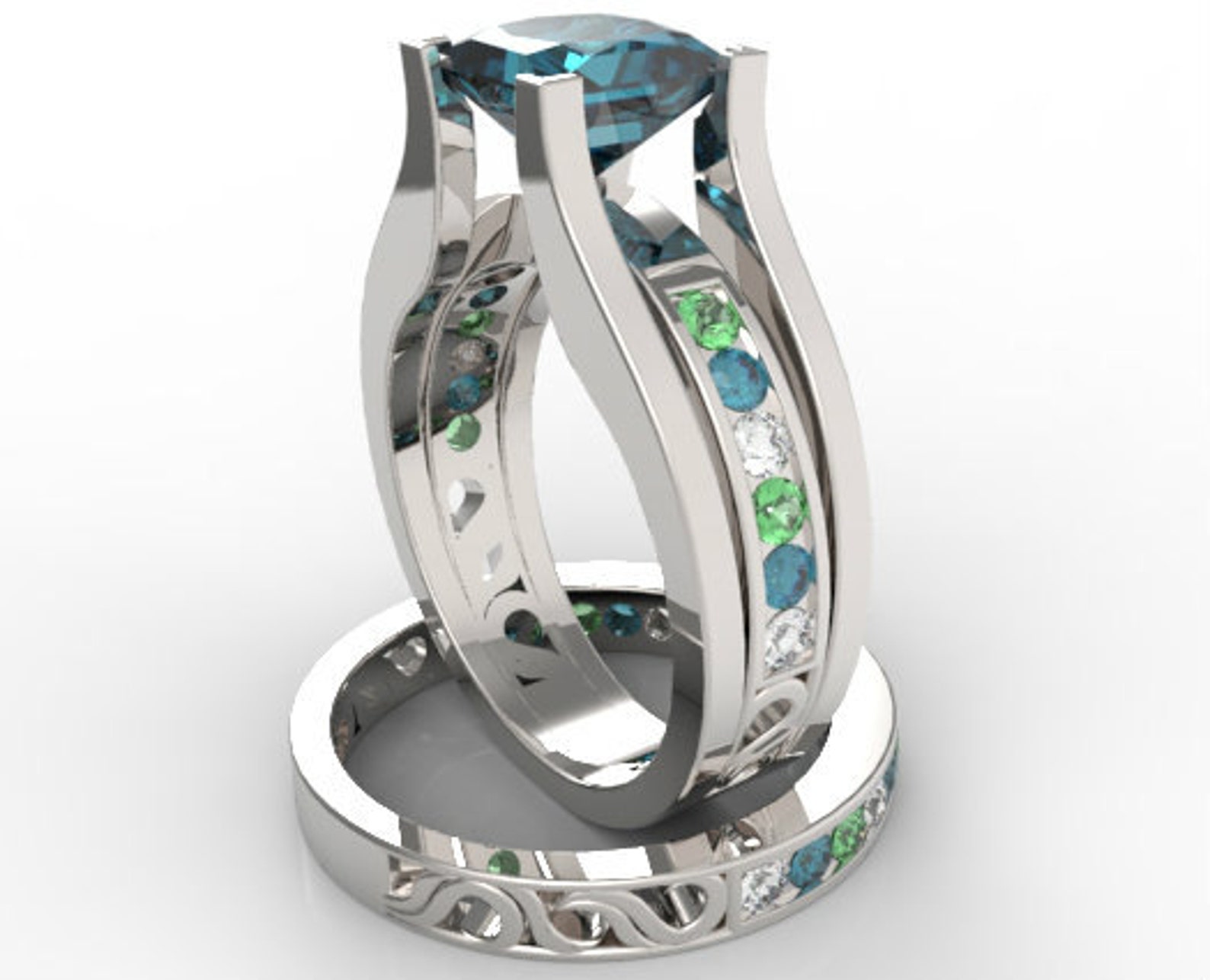 Wedding Ring Set Blue Diamond Multi Color RingUnique Diamonds Etsy