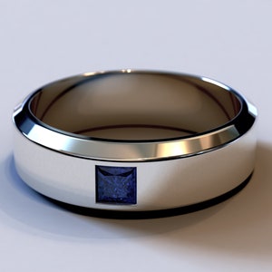 Man Sapphire Wedding Band / White Gold Wedding Ring / Unique Sapphire Ring / Blue Sapphire Band / Unique Handmade Wedding band For Men