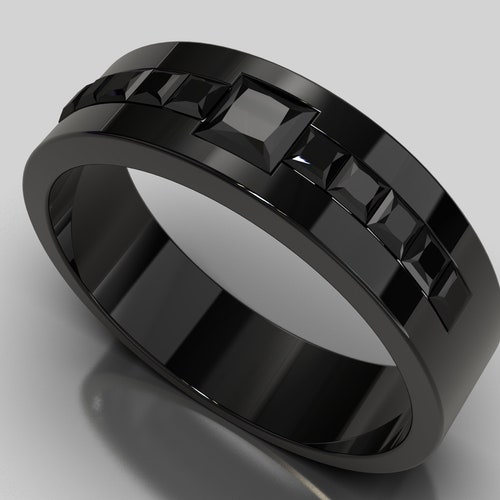 Mens Wedding Band / Black Diamond Wedding Band / Black Gold Etsy