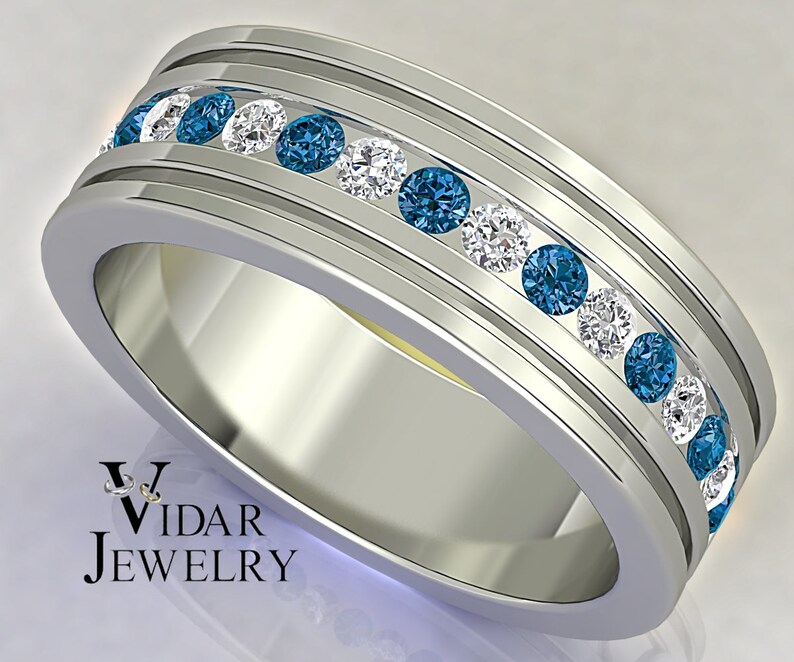 Men Wedding Band Platinum Anniversary Ring Diamond Unique