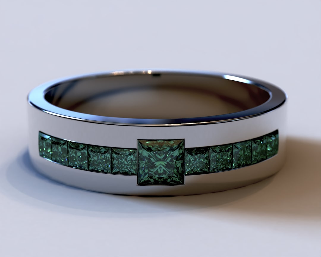 Emerald Platinum Wedding Band / Mens Wedding Band Platinum / Durable