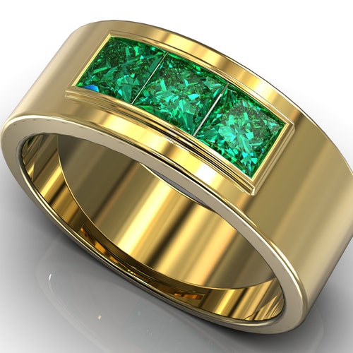 Mens Wedding Band / Mens Channel Ring / Emerald Wedding Band / Etsy