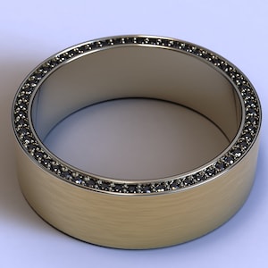 Mens Yellow Gold Wedding Band / Black Diamond Wedding Band / Wide Wedding Band / Mens Diamond Wedding Band / Unique Mens Wedding Band