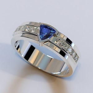 Man Sapphire Wedding Band / White Gold Man Ring / Man Sapphire Ring / Man Wedding Band / Man Diamond Ring / Mens Sapphire Wedding Band