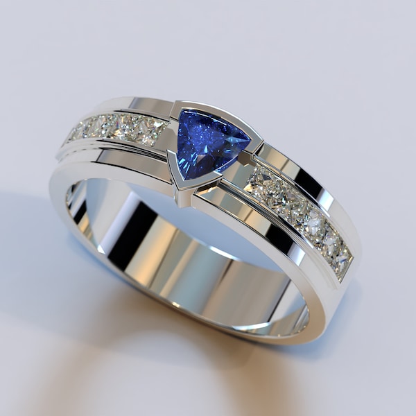 Trouwring heren saffier / witgouden ring voor heren / ring heren saffier / trouwring heren / diamanten ring heren / trouwring heren saffier