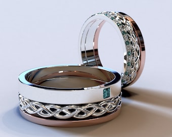 Seine und Sie Eheringe Keltischer Stil / Ehering Set Blau Diamant / Bedruckte Ringe / Eheringe Sein und Ihr / Paarring