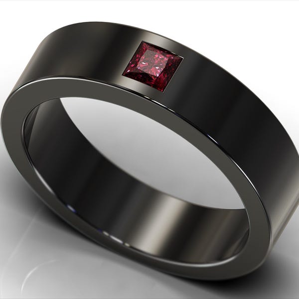 Ruby herenring / Ruby band heren zwart goud / minimalistische trouwring / mannelijke trouwring / brutalistische trouwring / Black Gold Ruby