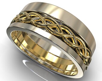 Three Tone Gold Band / Mens Wedding Band / Celtic Wedding Band / Unique Wedding Band / Masculine Wedding Ring / Mens Gold Circlet / Handmade
