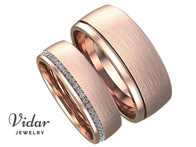 His and Hers Diamond Wedding Band Set Unique Matching Wedding Etsy