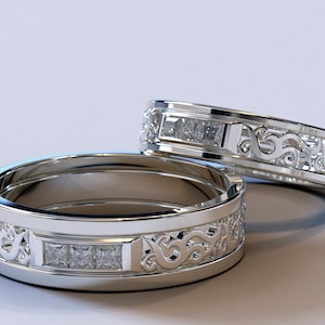 Matching Wedding Bands His And Hers / White Gold Wedding Band / Matching Wedding Band Set / His And Hers Ring / Couples Promise Rings