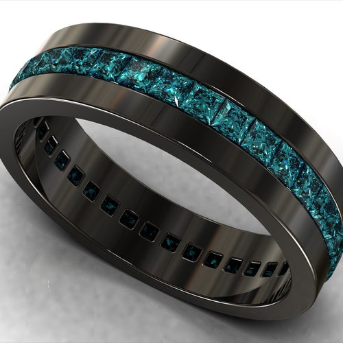 Blue Diamond Ring Mens Blue Diamond Wedding Ring 1.25CT Blue Etsy