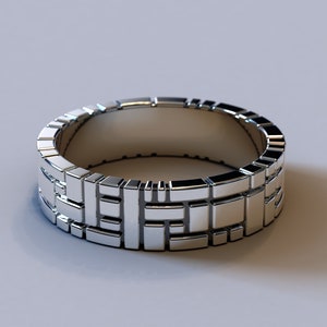 Personalized Father&#39;s Day Gift / Unique Silver Wedding Band / Men&#39;s Wedding Band / Islands Wedding Band / Cubism Wedding Ring
