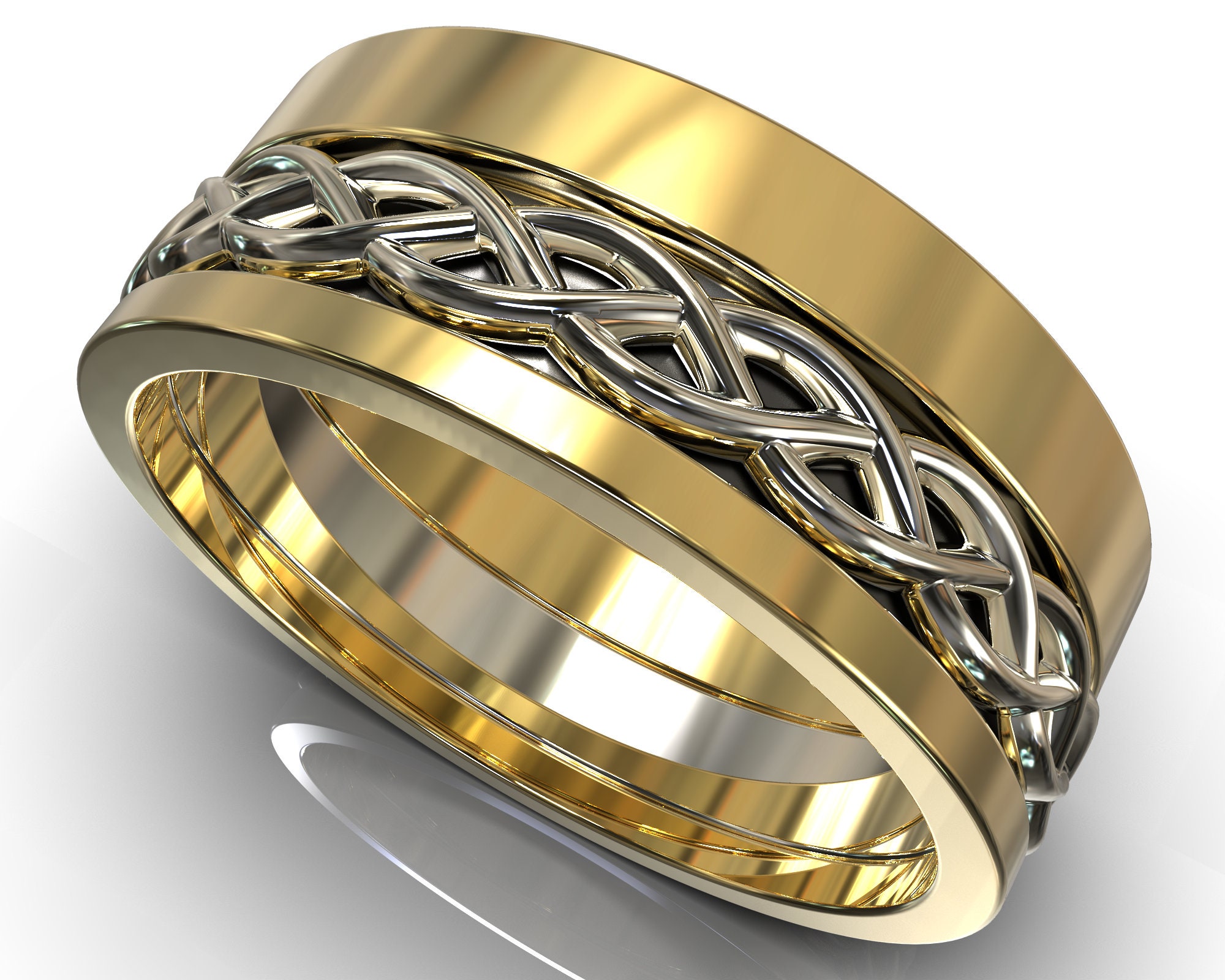 Mens Wedding Band / Three Tone Gold Band / Celtic Wedding Band - Etsy