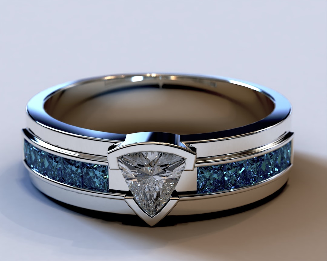 Mens wedding bands with blue diamonds deals