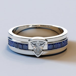 Man Diamond Ring / Mens Diamond Wedding Band / Mens Sapphire Wedding Band / Mens White Gold Band / White Gold Wedding Band / Custom Man Ring