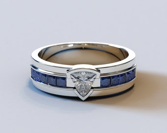 Man Diamond Ring / Mens Diamond Wedding Band / Mens Sapphire Wedding Band / Mens White Gold Band / White Gold Wedding Band / Custom Man Ring